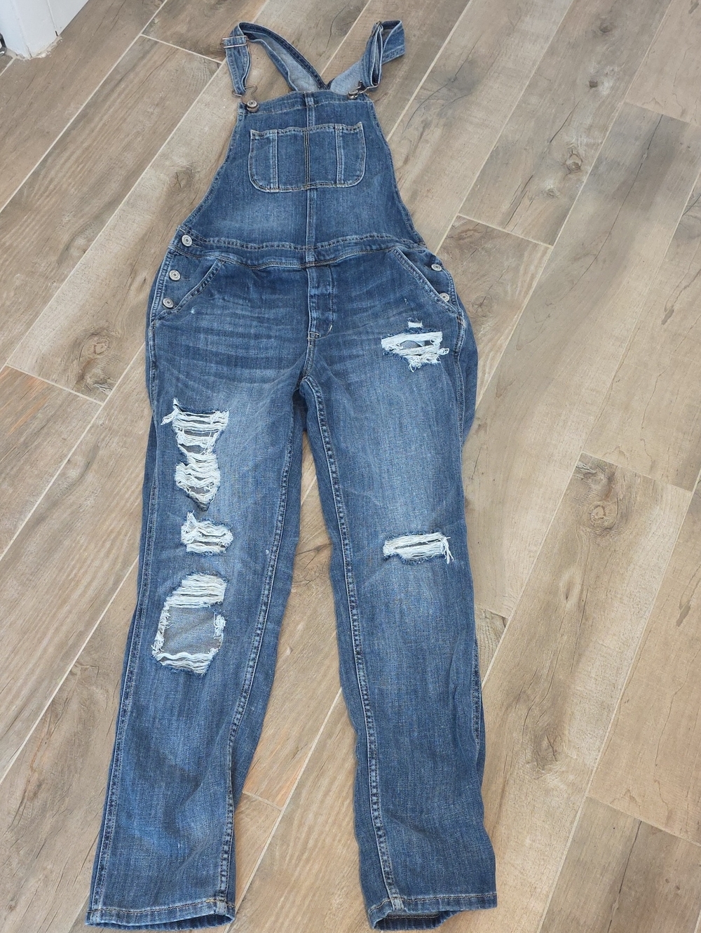 American Eagle Outfitters Distressed Blue Denim Overalls